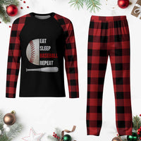 Baseball Player Plaid Pajama Set Retro Funny Eat Sleep Baseball Repeat