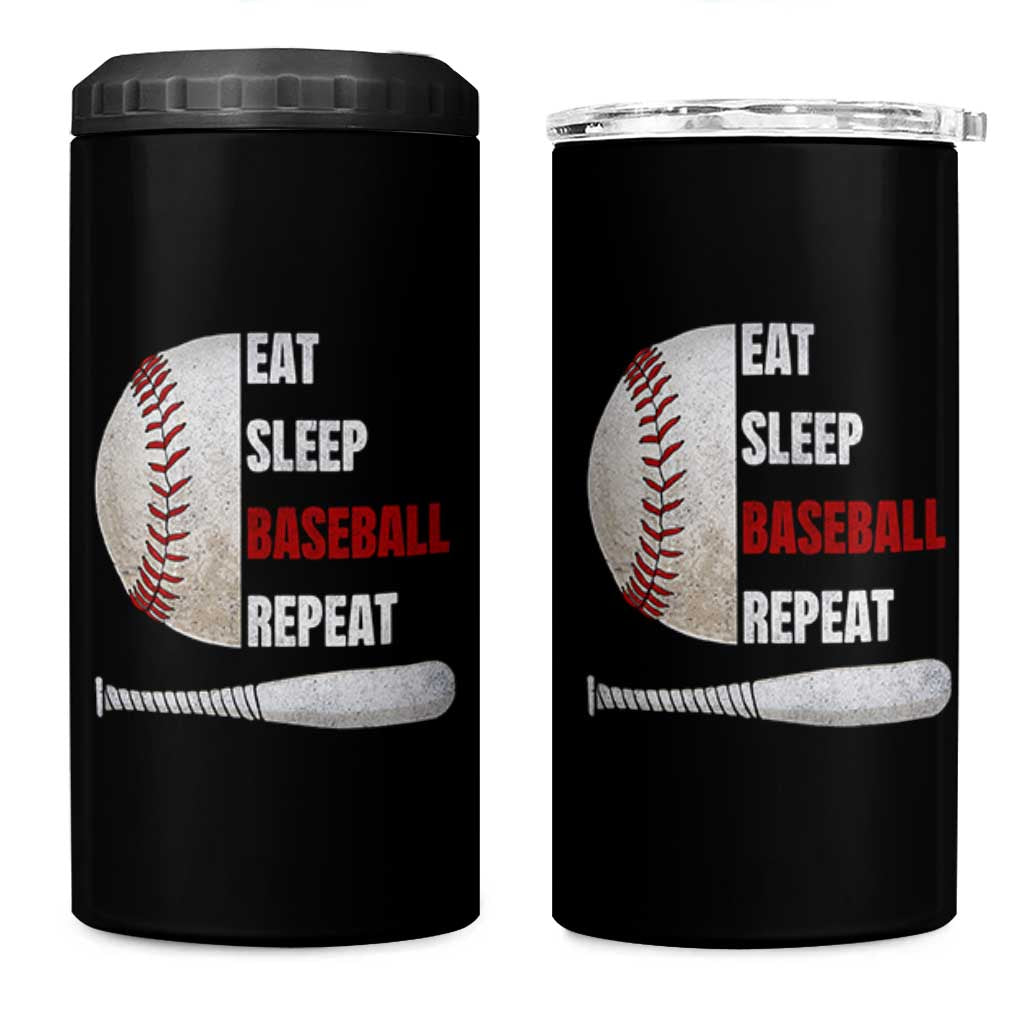 Baseball Player 4 in 1 Can Cooler Tumbler Retro Funny Eat Sleep Baseball Repeat
