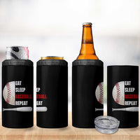 Baseball Player 4 in 1 Can Cooler Tumbler Retro Funny Eat Sleep Baseball Repeat