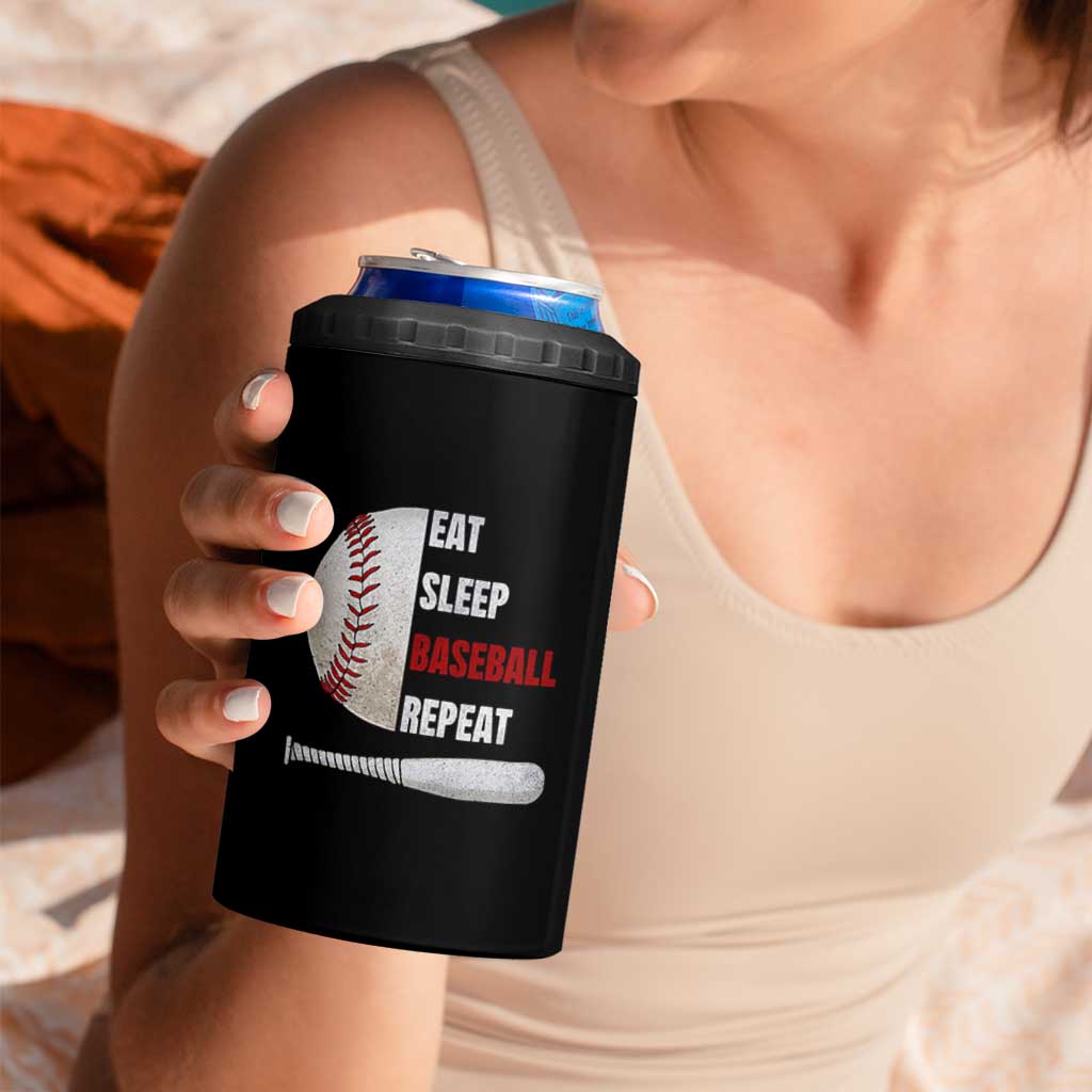 Baseball Player 4 in 1 Can Cooler Tumbler Retro Funny Eat Sleep Baseball Repeat