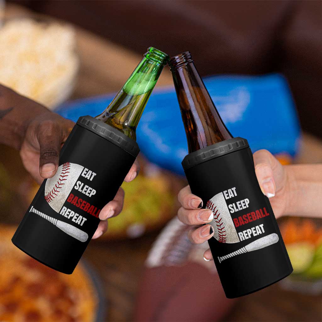 Baseball Player 4 in 1 Can Cooler Tumbler Retro Funny Eat Sleep Baseball Repeat
