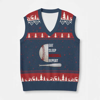 Baseball Player V-Neck Knit Sweater Vest Retro Funny Eat Sleep Baseball Repeat