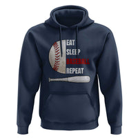 Baseball Player Hoodie Retro Funny Eat Sleep Baseball Repeat