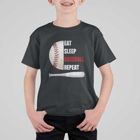 Baseball Player T Shirt For Kid Retro Funny Eat Sleep Baseball Repeat