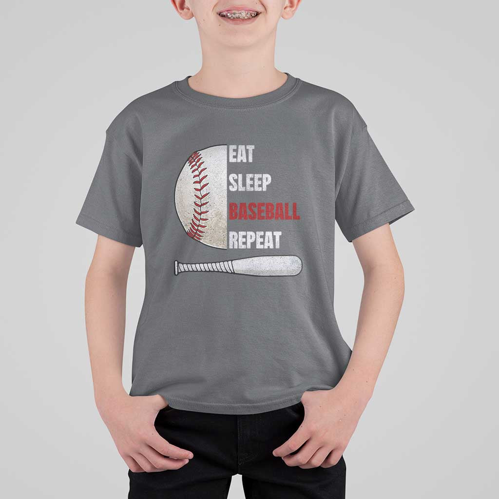 Baseball Player T Shirt For Kid Retro Funny Eat Sleep Baseball Repeat