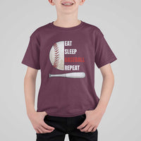 Baseball Player T Shirt For Kid Retro Funny Eat Sleep Baseball Repeat