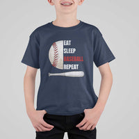 Baseball Player T Shirt For Kid Retro Funny Eat Sleep Baseball Repeat