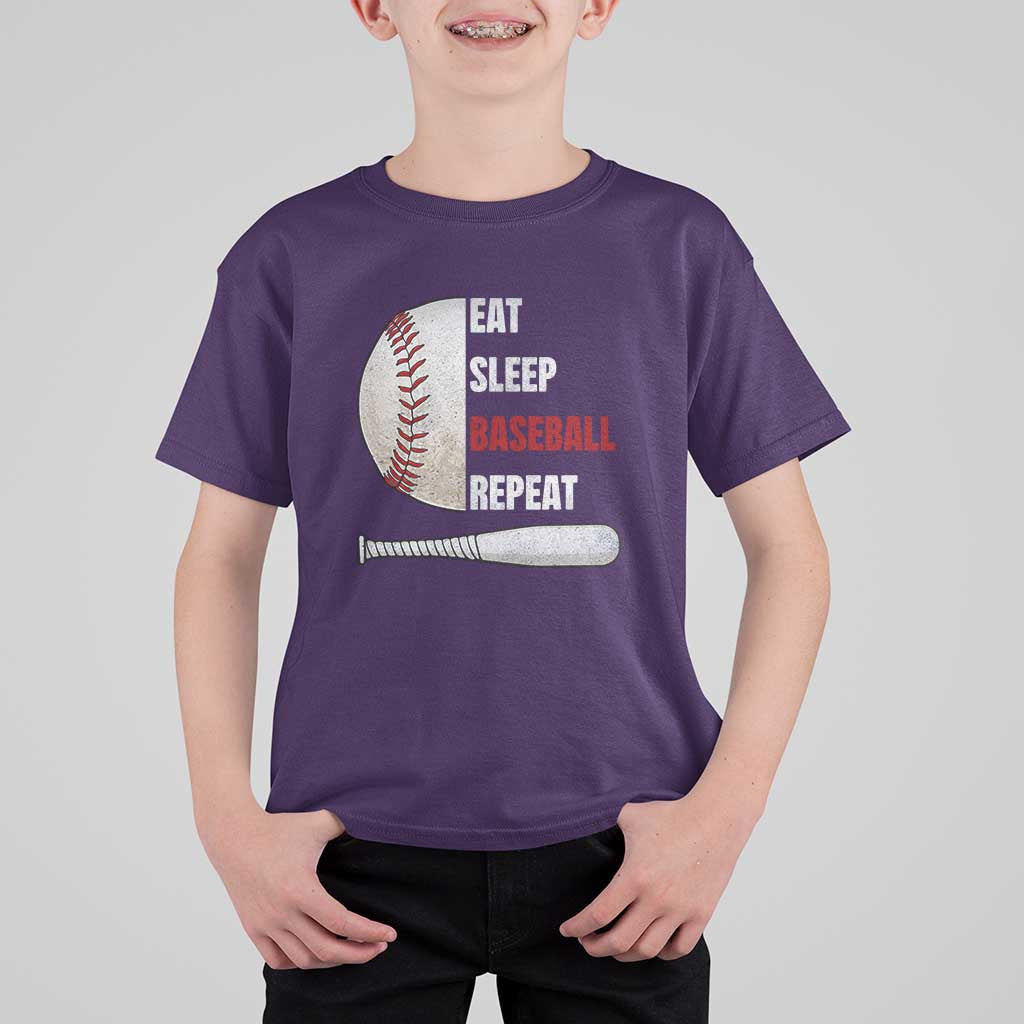 Baseball Player T Shirt For Kid Retro Funny Eat Sleep Baseball Repeat