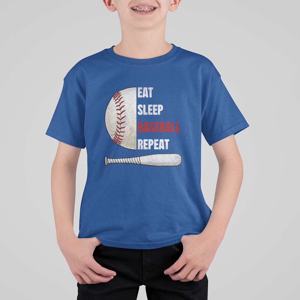 Baseball Player T Shirt For Kid Retro Funny Eat Sleep Baseball Repeat
