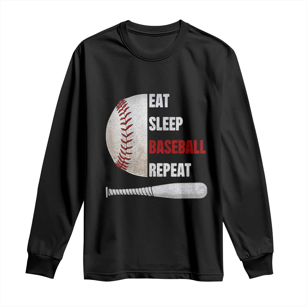 Baseball Player Long Sleeve Shirt Retro Funny Eat Sleep Baseball Repeat