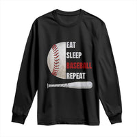 Baseball Player Long Sleeve Shirt Retro Funny Eat Sleep Baseball Repeat