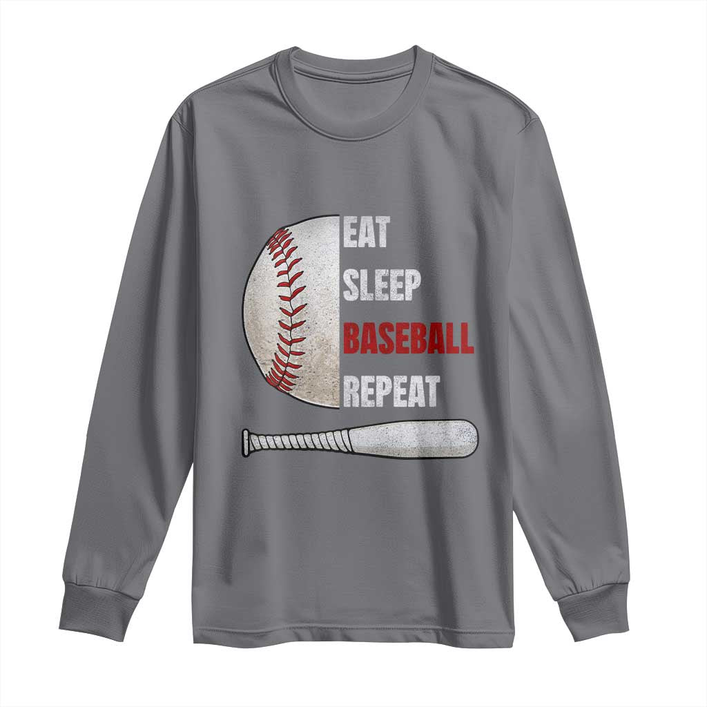 Baseball Player Long Sleeve Shirt Retro Funny Eat Sleep Baseball Repeat