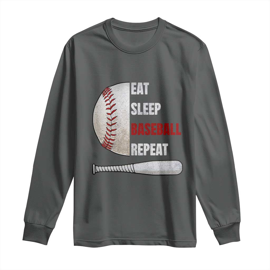 Baseball Player Long Sleeve Shirt Retro Funny Eat Sleep Baseball Repeat