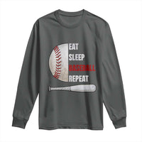 Baseball Player Long Sleeve Shirt Retro Funny Eat Sleep Baseball Repeat