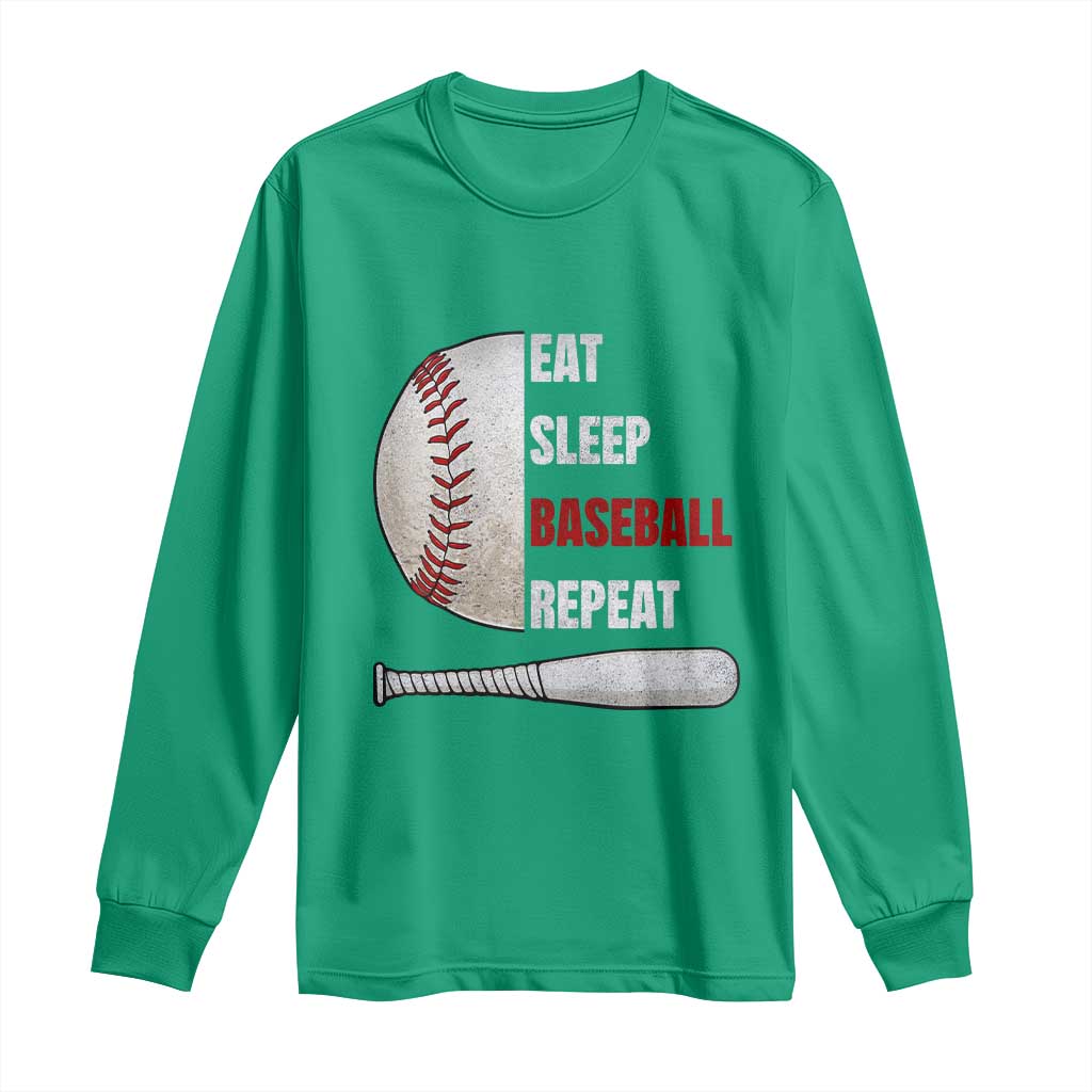 Baseball Player Long Sleeve Shirt Retro Funny Eat Sleep Baseball Repeat
