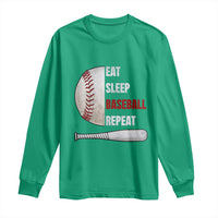 Baseball Player Long Sleeve Shirt Retro Funny Eat Sleep Baseball Repeat
