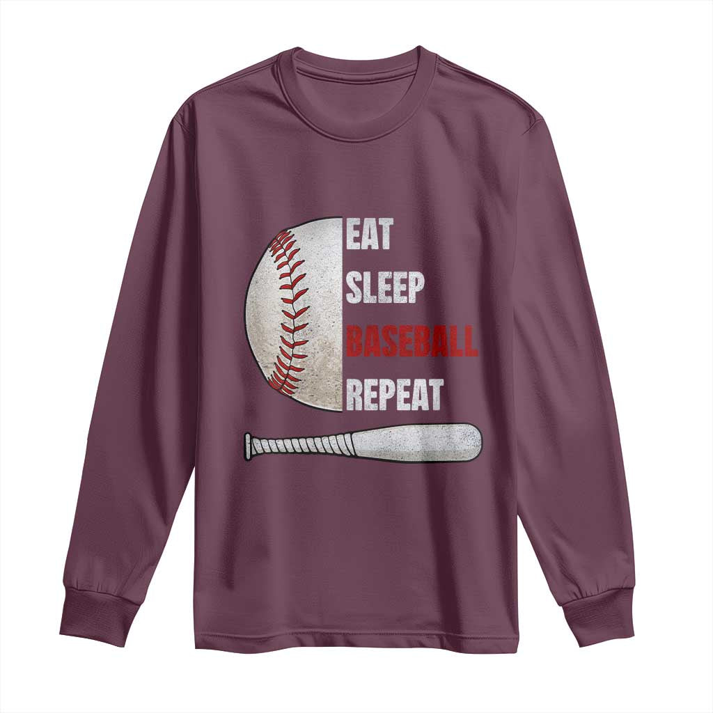 Baseball Player Long Sleeve Shirt Retro Funny Eat Sleep Baseball Repeat