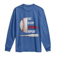 Baseball Player Long Sleeve Shirt Retro Funny Eat Sleep Baseball Repeat