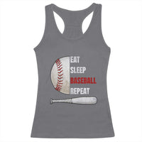 Baseball Player Racerback Tank Top Retro Funny Eat Sleep Baseball Repeat