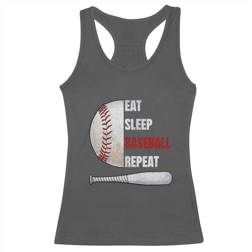 Baseball Player Racerback Tank Top Retro Funny Eat Sleep Baseball Repeat