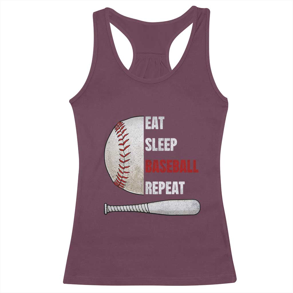 Baseball Player Racerback Tank Top Retro Funny Eat Sleep Baseball Repeat