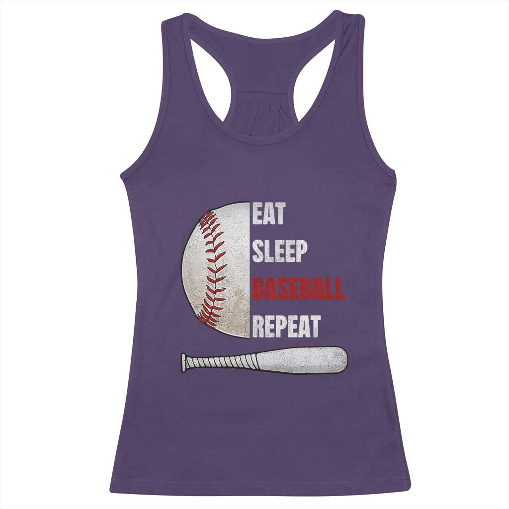 Baseball Player Racerback Tank Top Retro Funny Eat Sleep Baseball Repeat