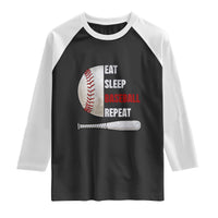 Baseball Player Raglan Shirt Retro Funny Eat Sleep Baseball Repeat