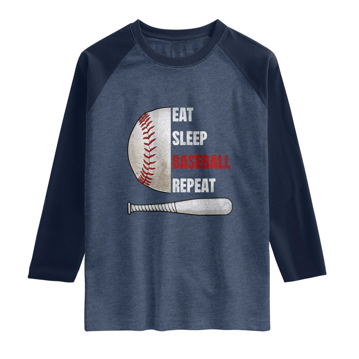 Baseball Player Raglan Shirt Retro Funny Eat Sleep Baseball Repeat