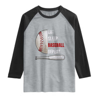 Baseball Player Raglan Shirt Retro Funny Eat Sleep Baseball Repeat