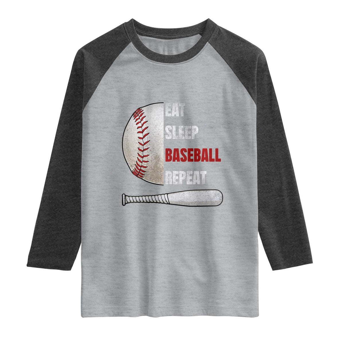 Baseball Player Raglan Shirt Retro Funny Eat Sleep Baseball Repeat
