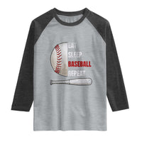 Baseball Player Raglan Shirt Retro Funny Eat Sleep Baseball Repeat