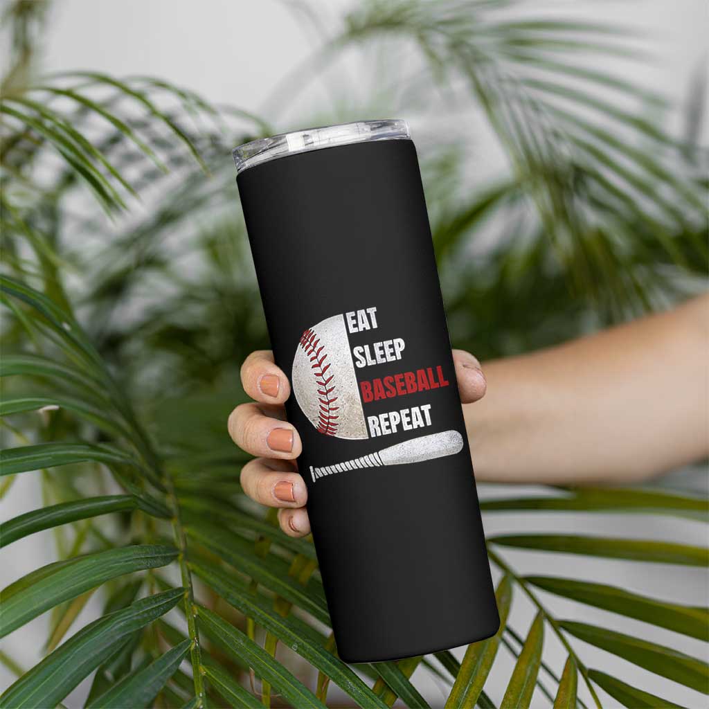 Baseball Player Skinny Tumbler Retro Funny Eat Sleep Baseball Repeat