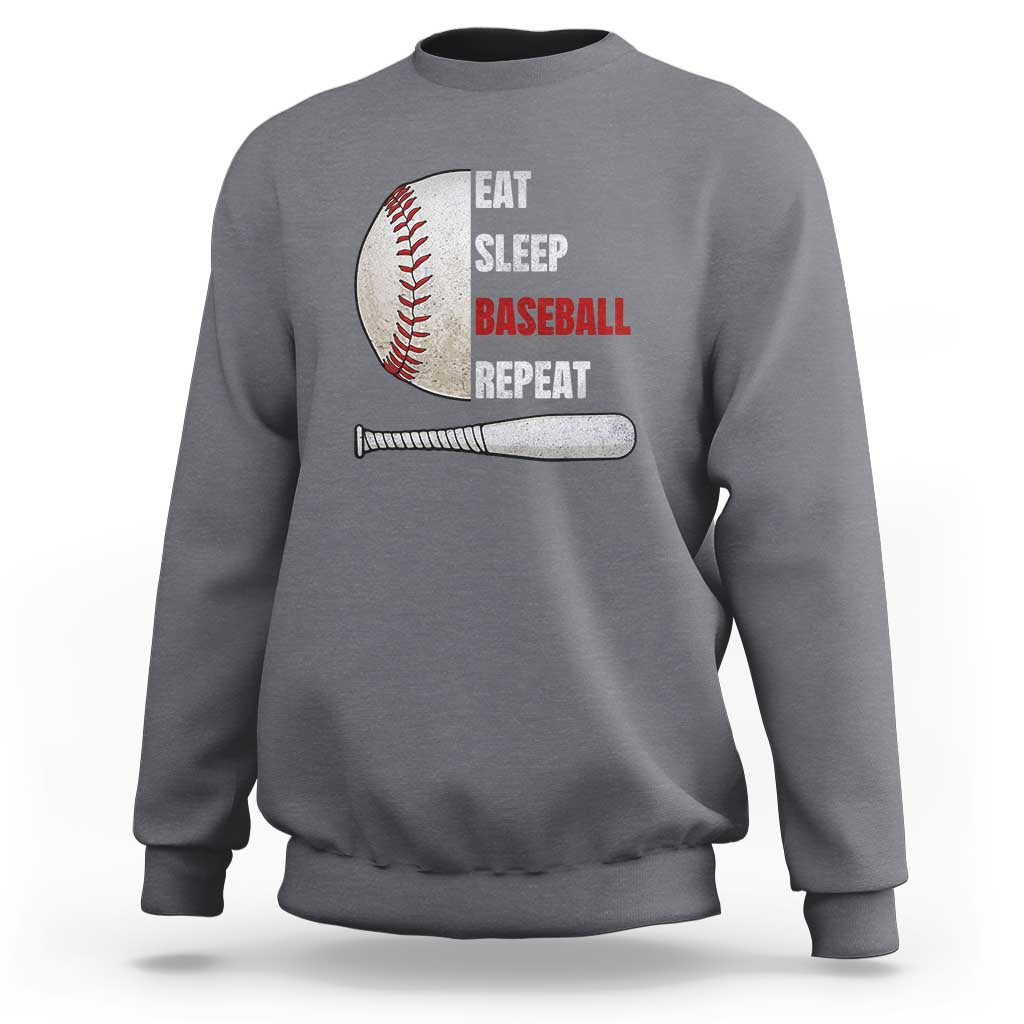 Baseball Player Sweatshirt Retro Funny Eat Sleep Baseball Repeat