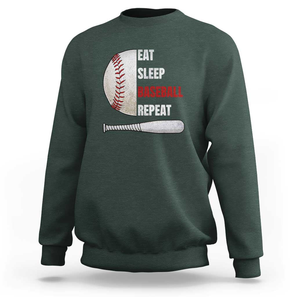 Baseball Player Sweatshirt Retro Funny Eat Sleep Baseball Repeat