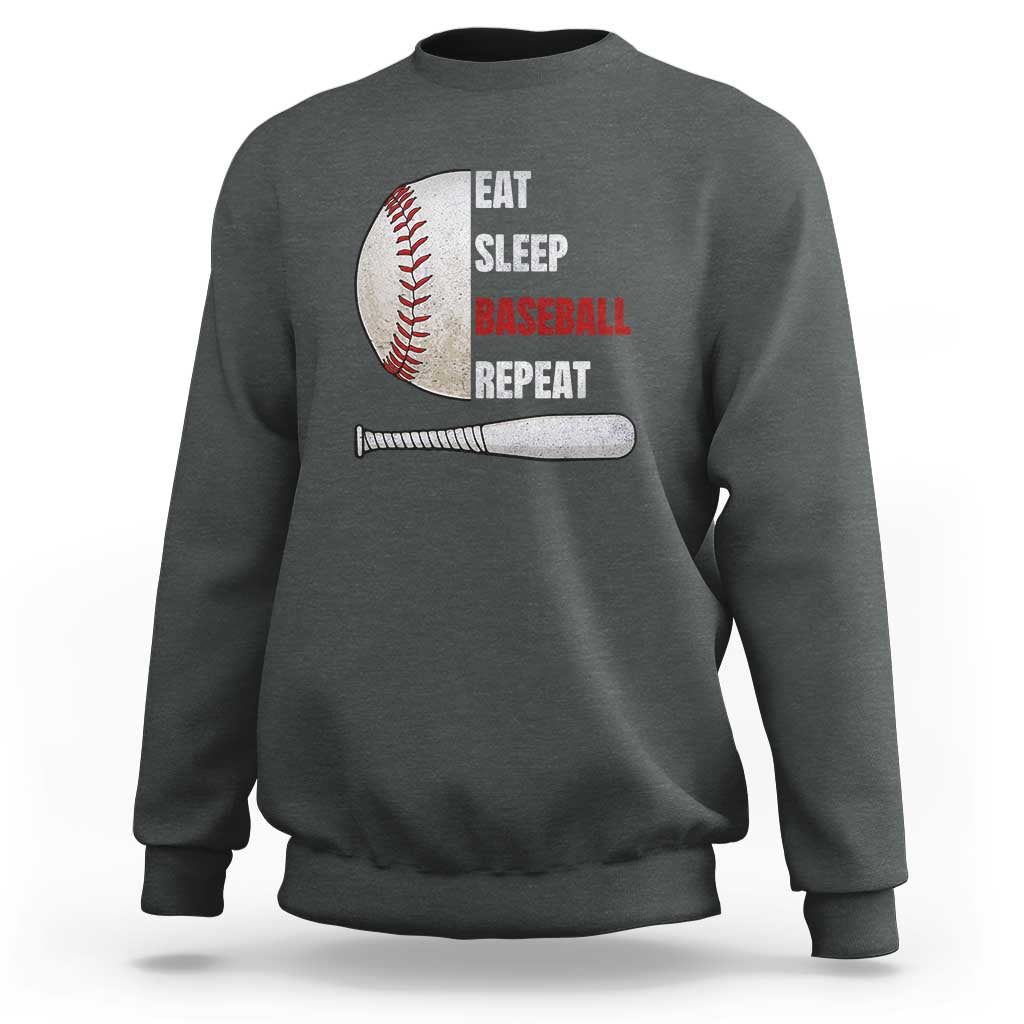Baseball Player Sweatshirt Retro Funny Eat Sleep Baseball Repeat