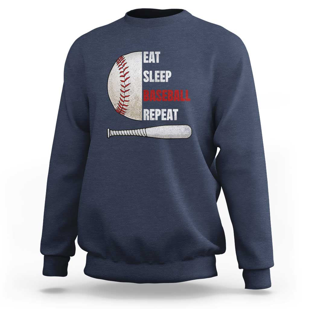 Baseball Player Sweatshirt Retro Funny Eat Sleep Baseball Repeat