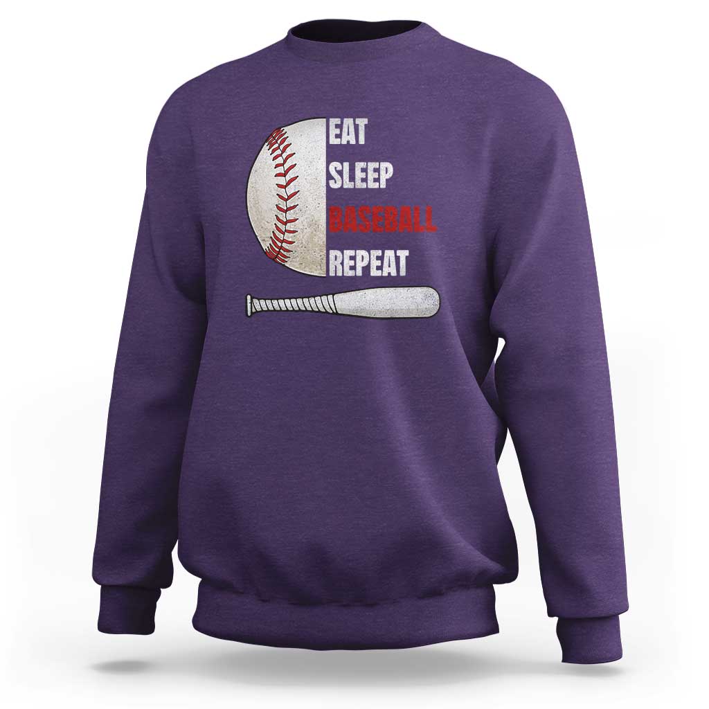 Baseball Player Sweatshirt Retro Funny Eat Sleep Baseball Repeat