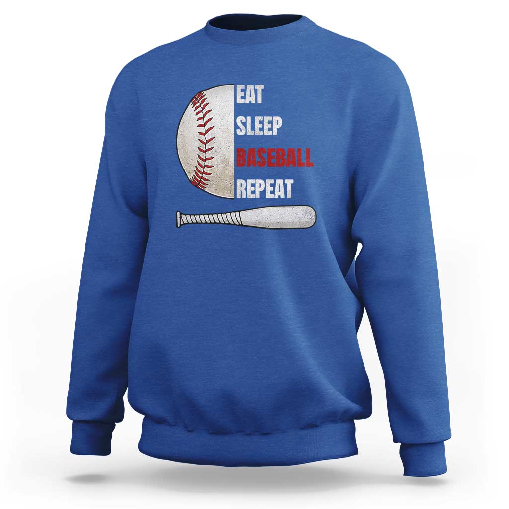Baseball Player Sweatshirt Retro Funny Eat Sleep Baseball Repeat