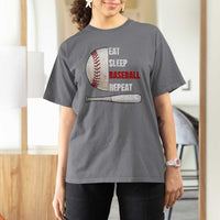 Baseball Player T Shirt For Women Retro Funny Eat Sleep Baseball Repeat