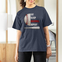 Baseball Player T Shirt For Women Retro Funny Eat Sleep Baseball Repeat