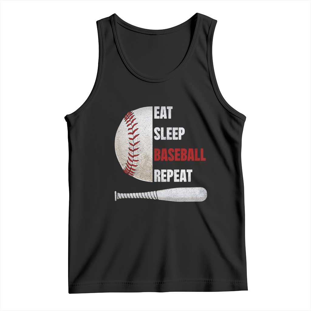 Baseball Player Tank Top Retro Funny Eat Sleep Baseball Repeat