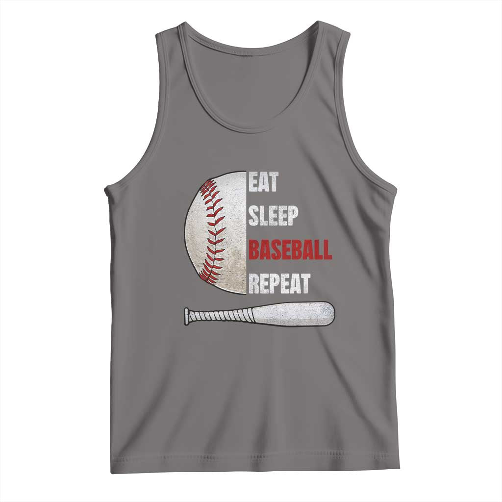 Baseball Player Tank Top Retro Funny Eat Sleep Baseball Repeat