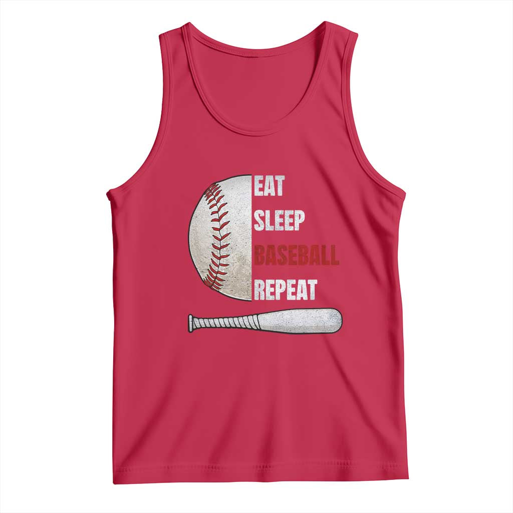 Baseball Player Tank Top Retro Funny Eat Sleep Baseball Repeat