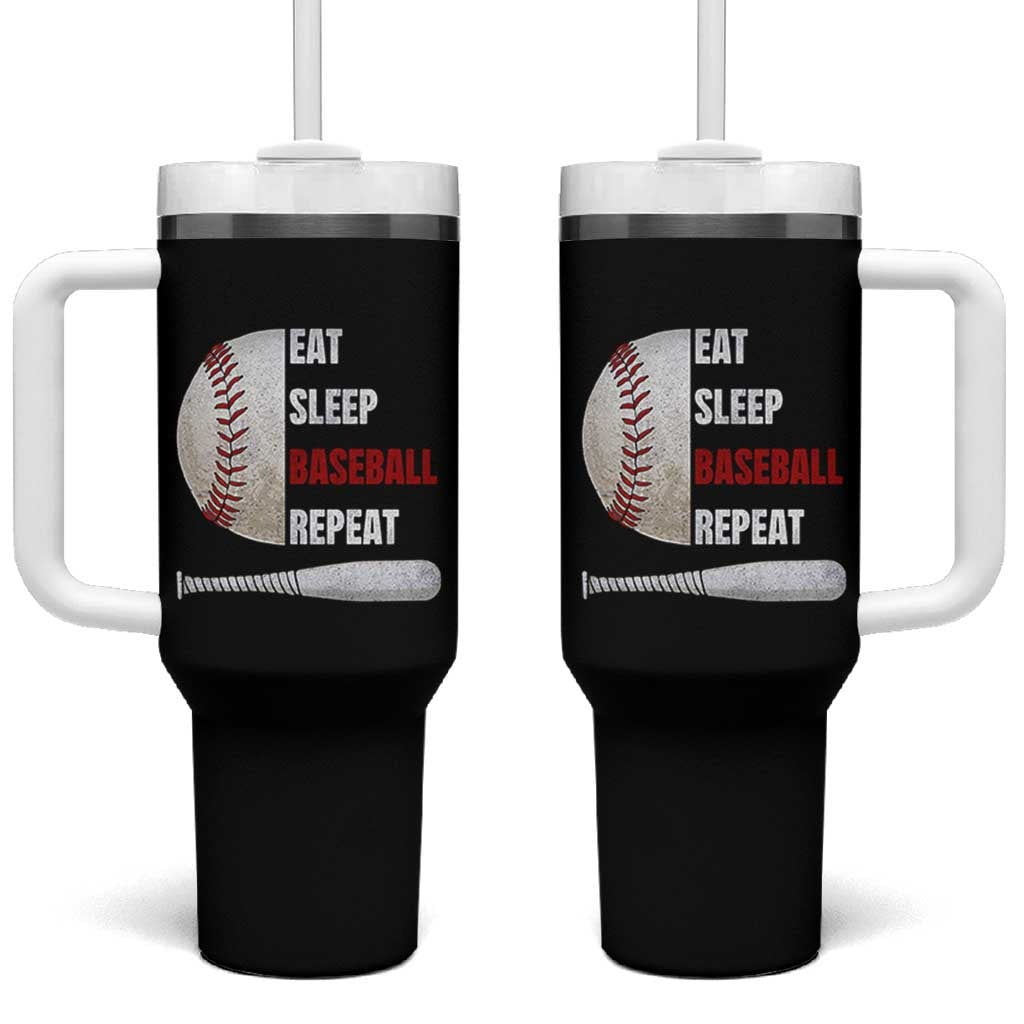 Baseball Player Tumbler With Handle Retro Funny Eat Sleep Baseball Repeat