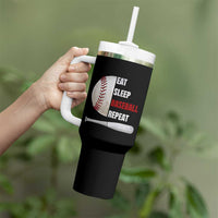Baseball Player Tumbler With Handle Retro Funny Eat Sleep Baseball Repeat