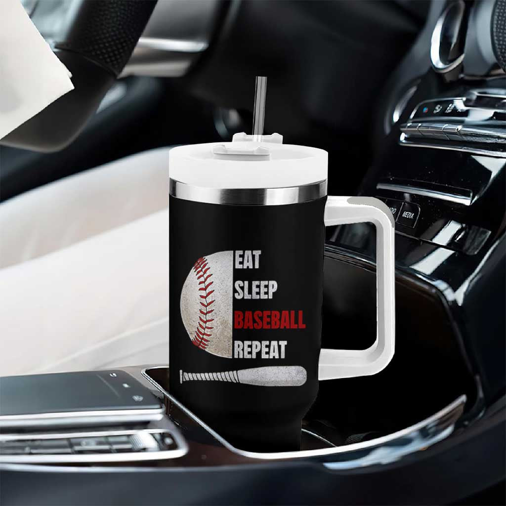 Baseball Player Tumbler With Handle Retro Funny Eat Sleep Baseball Repeat