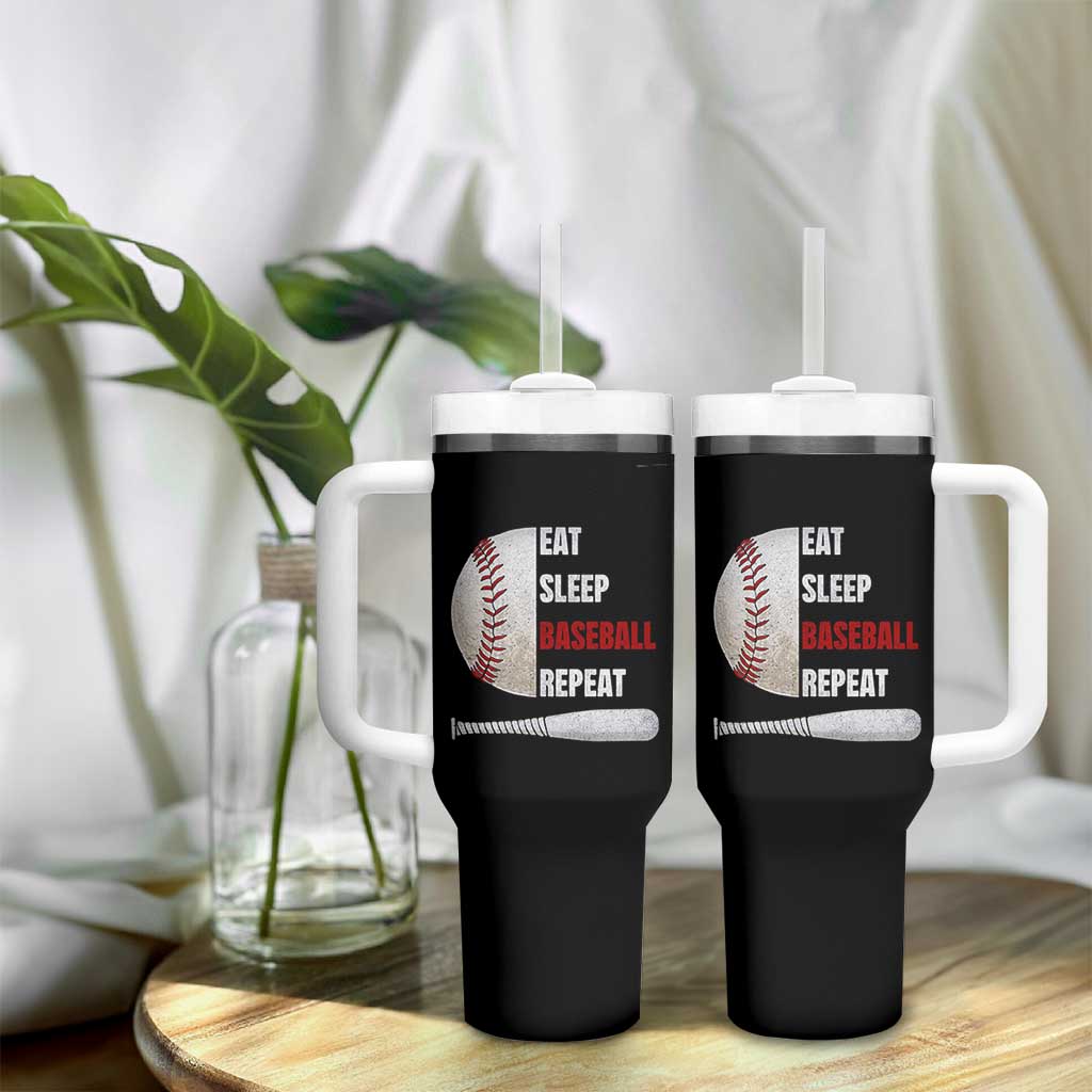 Baseball Player Tumbler With Handle Retro Funny Eat Sleep Baseball Repeat