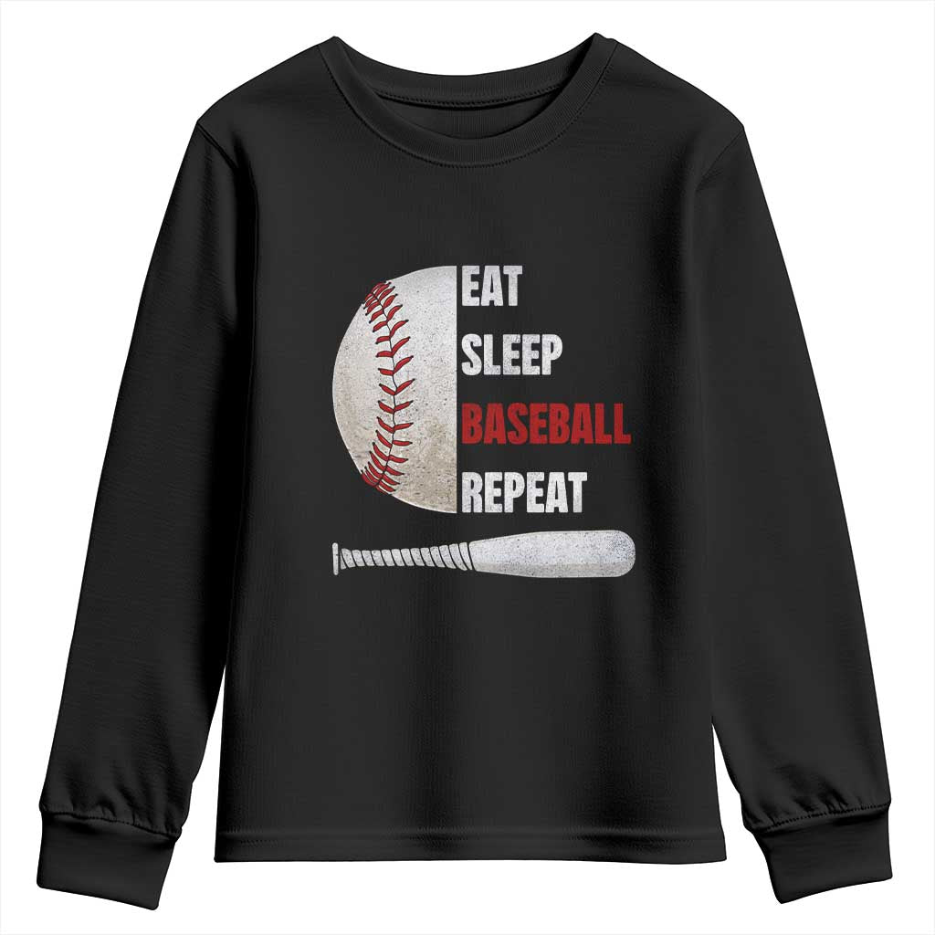 Baseball Player Youth Sweatshirt Retro Funny Eat Sleep Baseball Repeat