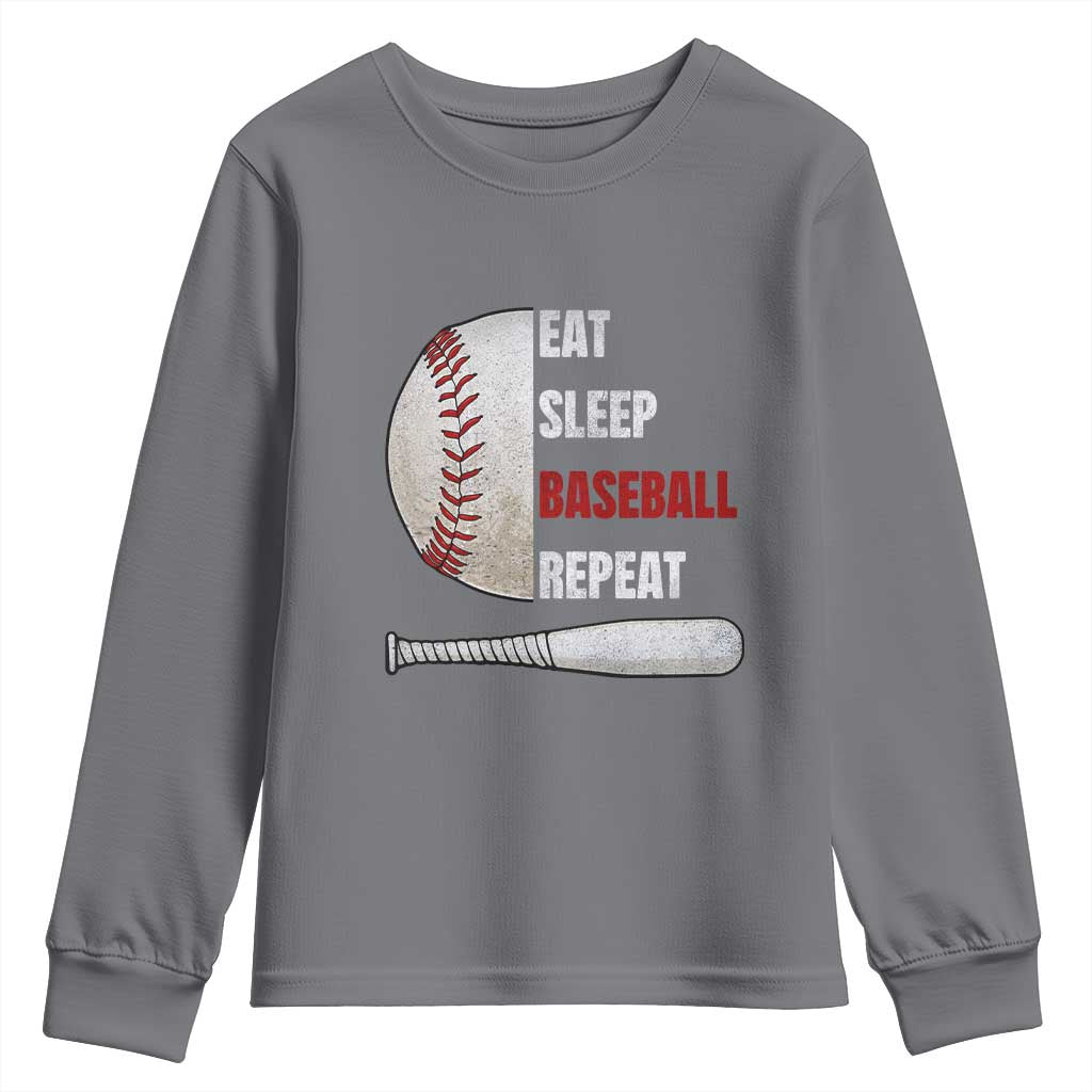Baseball Player Youth Sweatshirt Retro Funny Eat Sleep Baseball Repeat