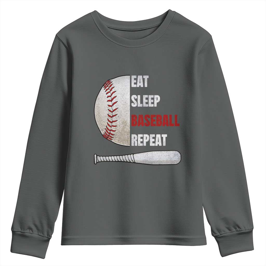 Baseball Player Youth Sweatshirt Retro Funny Eat Sleep Baseball Repeat